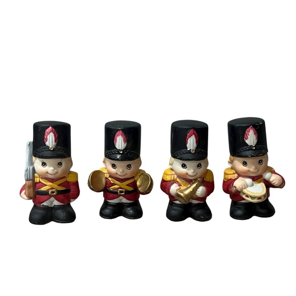 Vintage Christmas toy soldiers ceramic set 4 3” Tall Smiling Drum Horn Cymbals - Picture 1 of 6